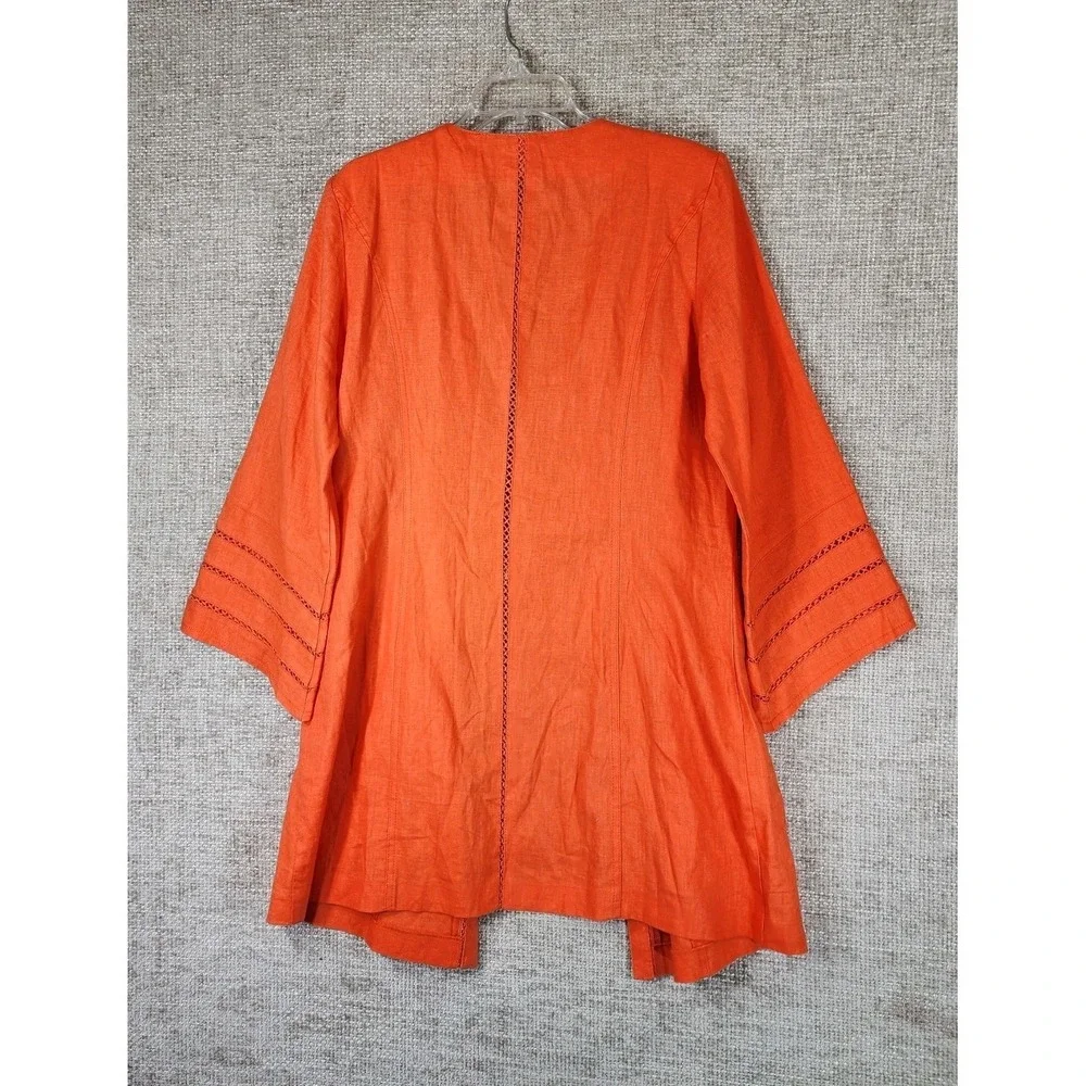 Insight Linen Longline‎ Open Front Jacket Womens 14 Orange Artsy Fitted VTG
